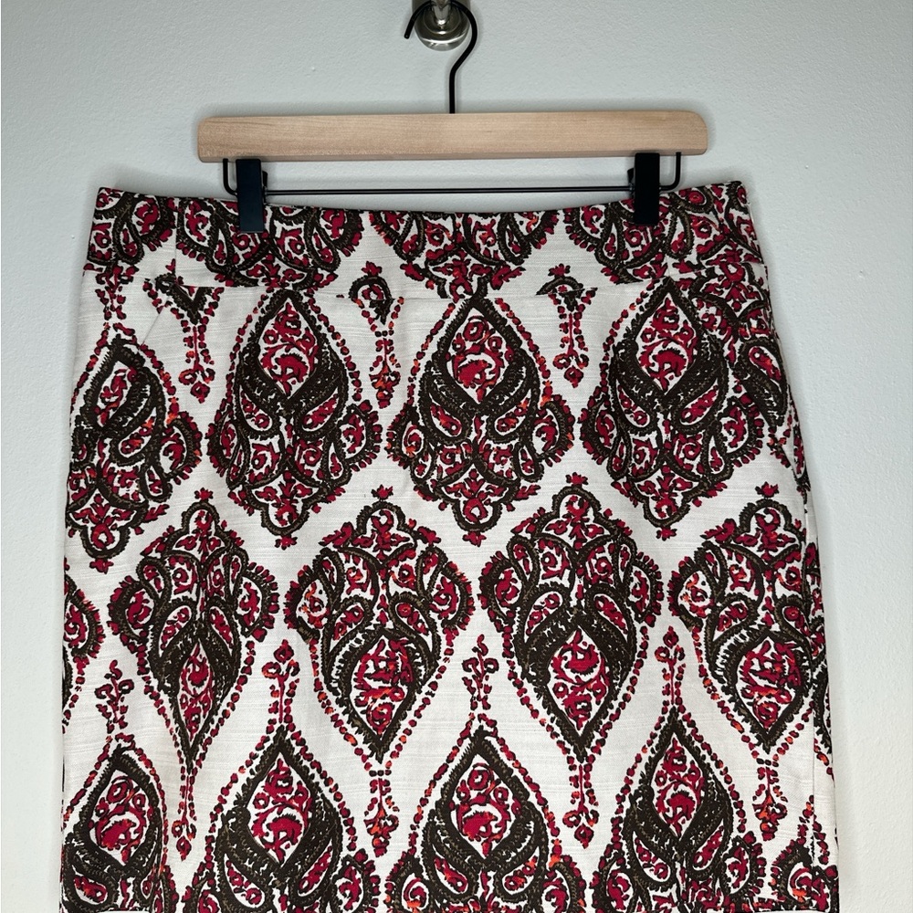 MERONA Dark Red, White and Black Paisley Cotton Mini Skirt‎ Women's Size 14